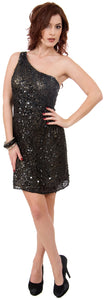 Main image of Metallic Tones One Shoulder Sequins Short Prom Dress