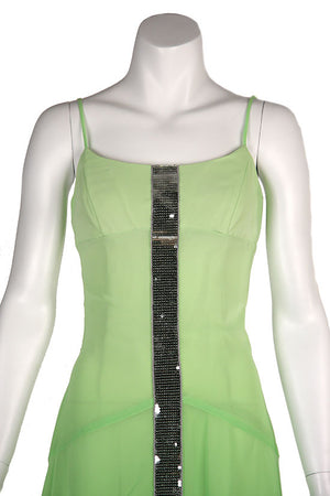 Image of Asymmetrical Shimmering Party Dress in Green