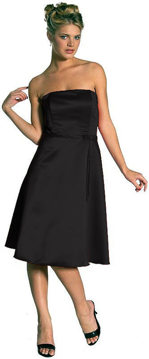 Image of Strapless Satin Short Evening Dress in Black