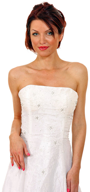 Image of Criss Crossed Off-shouldered Beaded Prom Dress in closeup