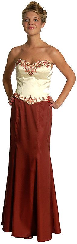 Image of 2 Piece Strapless Form Fitting Formal Prom Dress in Burgundy