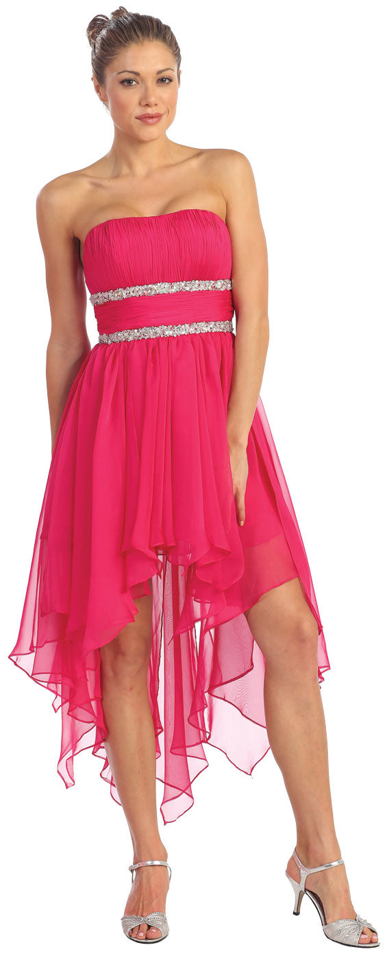 Image of Elegant High-low Prom Dress With Asymmetrical Hem in Fuchsia