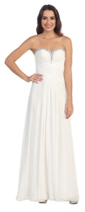 Image of Strapless Beaded & Pleated Long Formal Bridesmaid Dress in Ivory