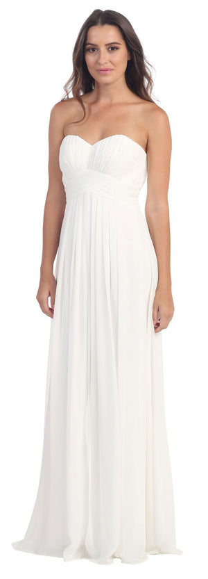 Image of Strapless Pleated Bodice Long Formal Bridesmaid Dress in Off White