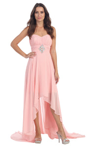 Image of Strapless Rhinestones Waist Hi-low Formal Party Dress  in Blush