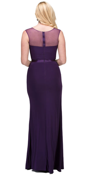 Image of Round Neck Bejeweled Waist Long Formal Bridesmaid Dress in Egg Plant