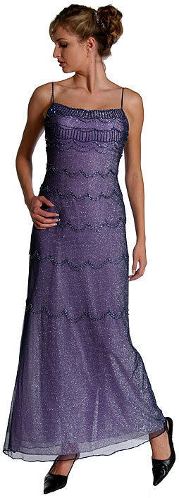 Image of Metallic Poly Net Beaded Formal Dress in Nite/Blue Orchid color
