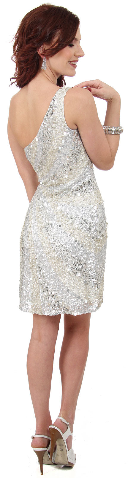 Back image of Metallic Tones One Shoulder Sequins Short Prom Dress