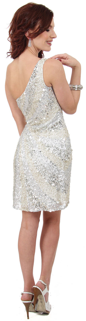 Back image of Metallic Tones One Shoulder Sequins Short Prom Dress