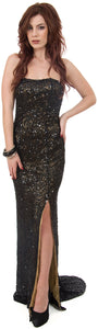 Main image of Strapless Beaded Formal Prom Dress With Train & Front Slit