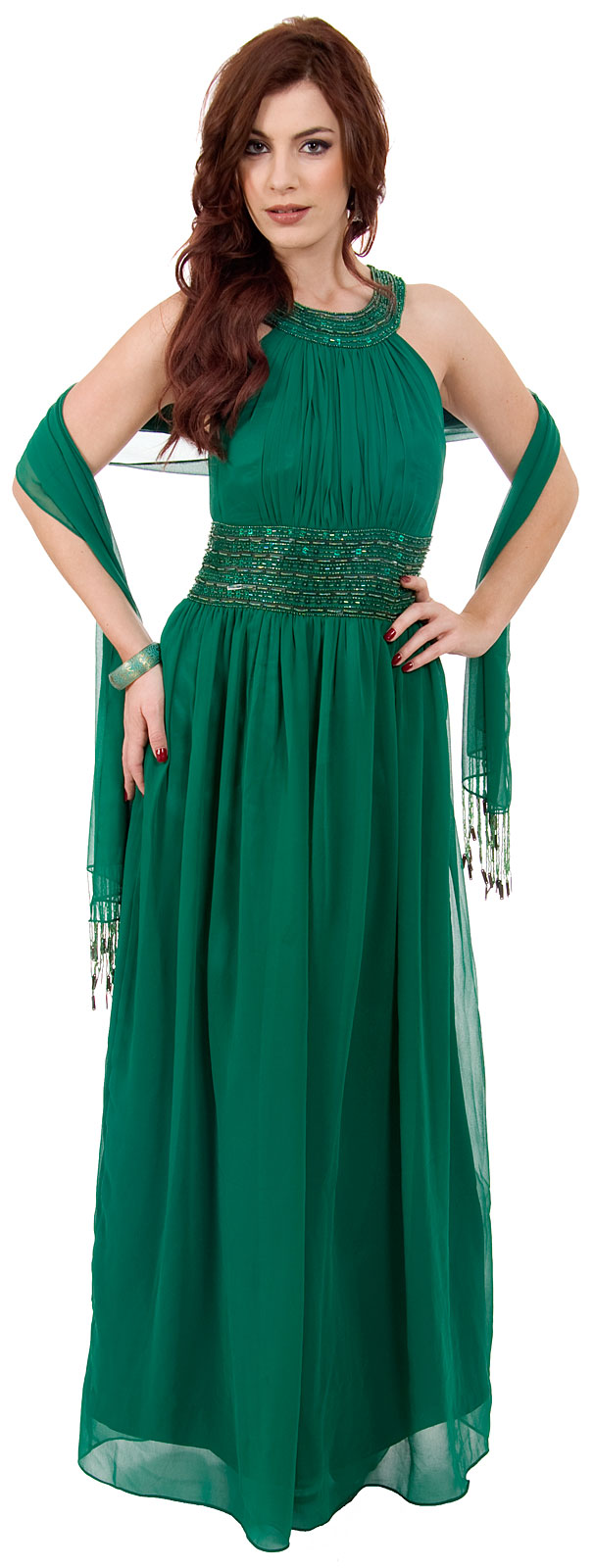 Image of Roman Empire Long Formal Dress With Beaded Straps & Waist in alternative picture