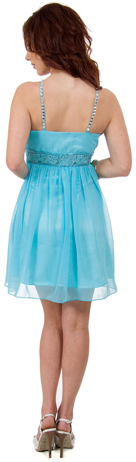 Back image of Halter Neck Shirred & Beaded Short Party Dress 