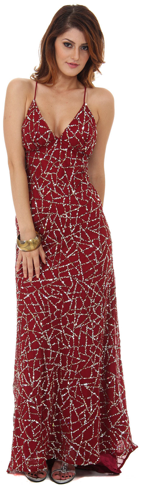 Main image of Halter Neck Sequined Long Formal Prom Dress With Train
