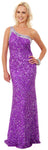 Main image of One Shoulder Bare Back Sequined Long Formal Prom Dress