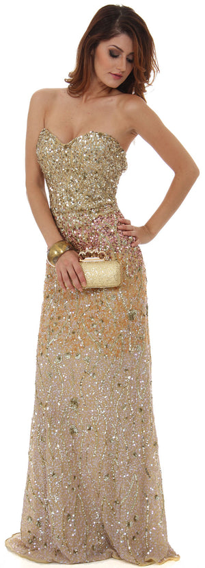 Image of Strapless Exquisitely Sequined Long Formal Prom Dress  in an alternative picture
