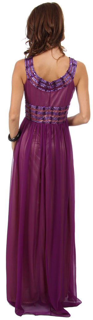 Back image of Round Neck Empire Cut Sequined Floor Length Prom Dress