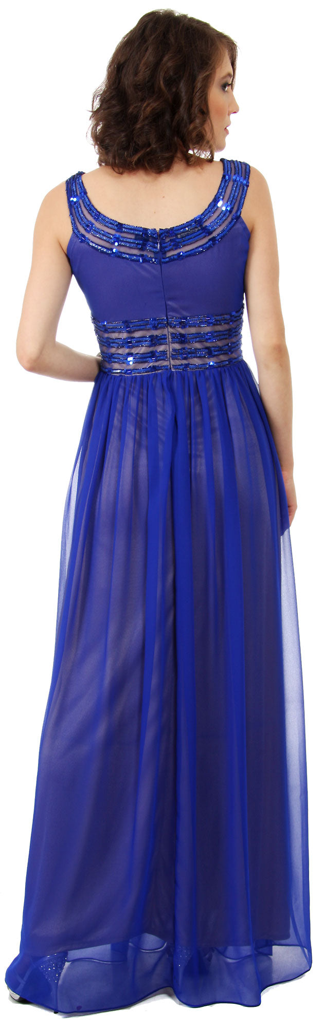 Image of Round Neck Empire Cut Sequined Floor Length Prom Dress back in Royal Blue/Gold