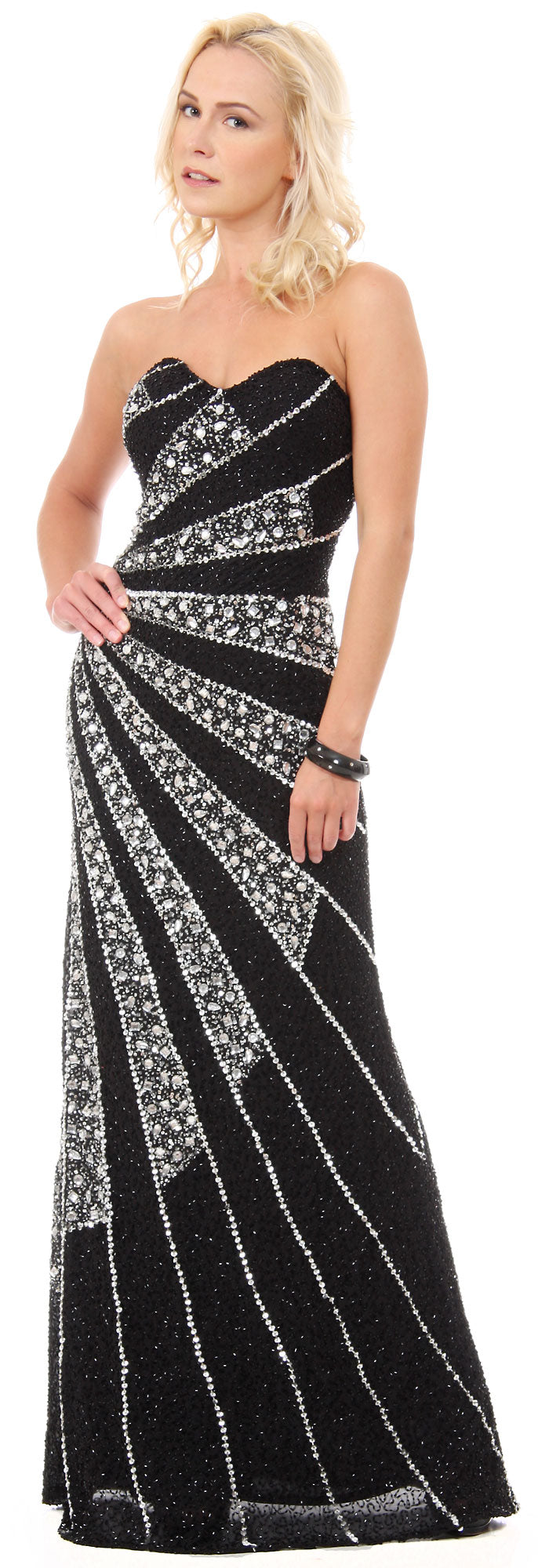 Main image of Strapless Sequins & Rhinestones Long Formal Prom Dress