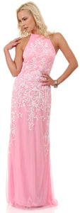 Main image of Halter Neck Keyhole Back Sequined Long Formal Prom Dress