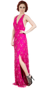 Main image of Halter Neck Beaded Mesh Long Formal Prom Dress