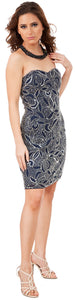 Main image of Strapless Leaves Pattern Short Beaded Homecoming Party Dress