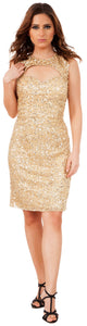 Main image of Keyhole Front & Back Short Sequined Formal Party Dress