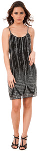 Image of Short Fitted Beaded Short Shift Homecoming Party Dress in Black/Silver