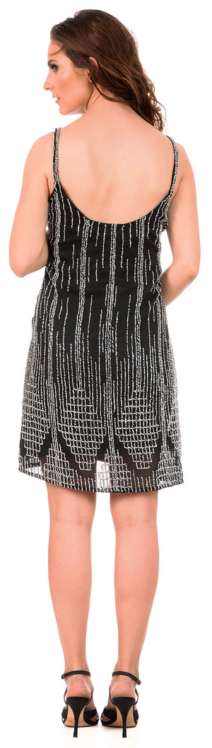 Image of Short Fitted Beaded Short Shift Homecoming Party Dress back in Black/Silver