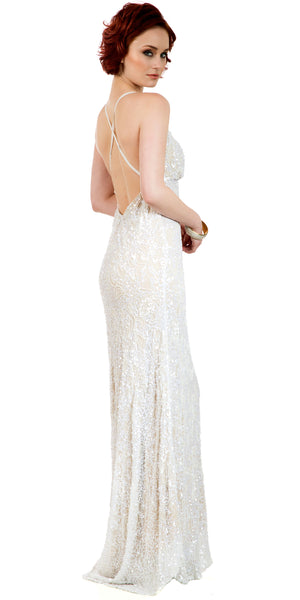 Image of Spaghetti Straps V-neck Sequins Long Formal Prom Dress in an alternative image