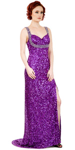 Main image of Broad Straps Front Slit Sequined Long Formal Prom Dress