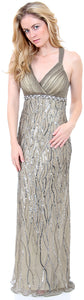 Image of Deep V-neck Crossed Back Sequined Long Formal Prom Dress in Lead