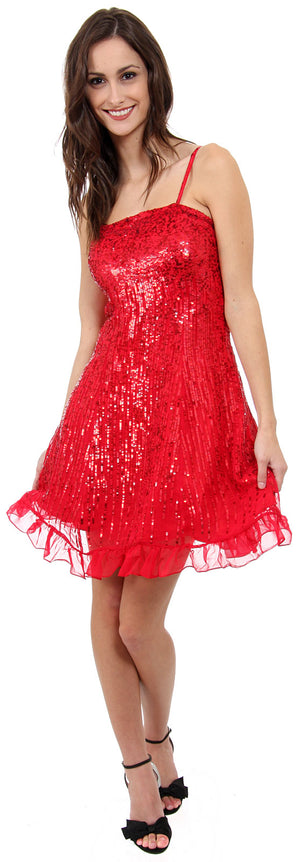 Image of Sequin Glittered Prom Dress in Red