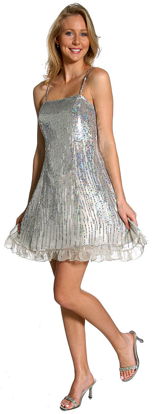 Image of Sequin Glittered Prom Dress in Silver color