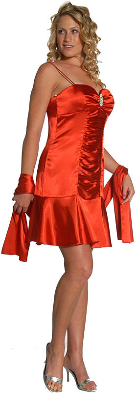 Image of Short Shirred Cocktail Dress in Red color
