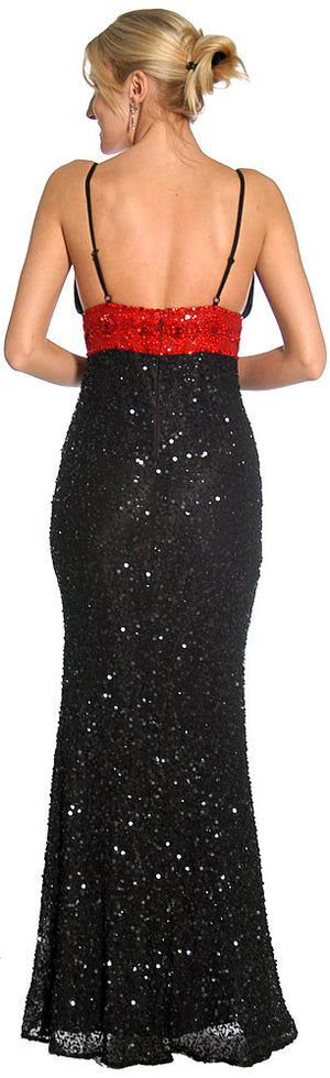 Back image of Roman Inspired Empire Cut Beaded Formal Prom Gown