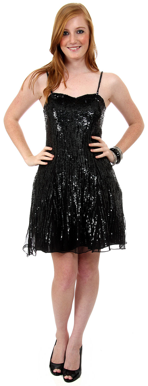 Main image of Sequined Glittery Silk Prom Little Black Dress