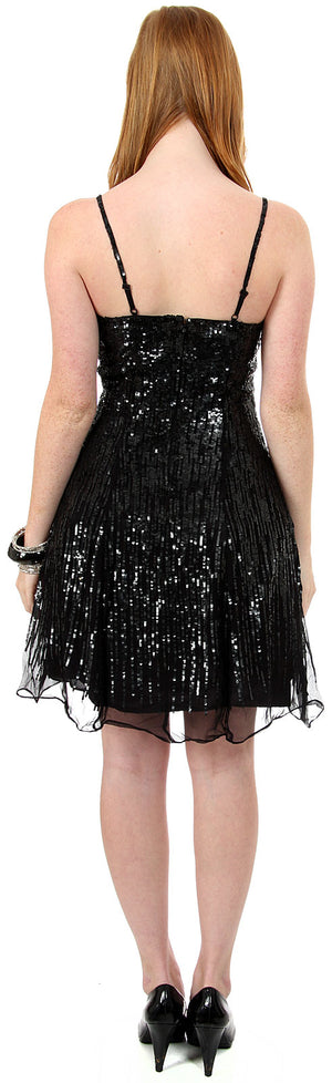 Back image of Sequined Glittery Silk Prom Little Black Dress