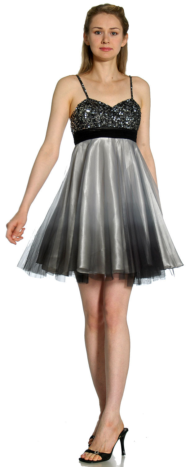 Image of Spaghetti Straps 2 Tone Beaded Bust Short Formal Party Dress in Black/Gray alternative view