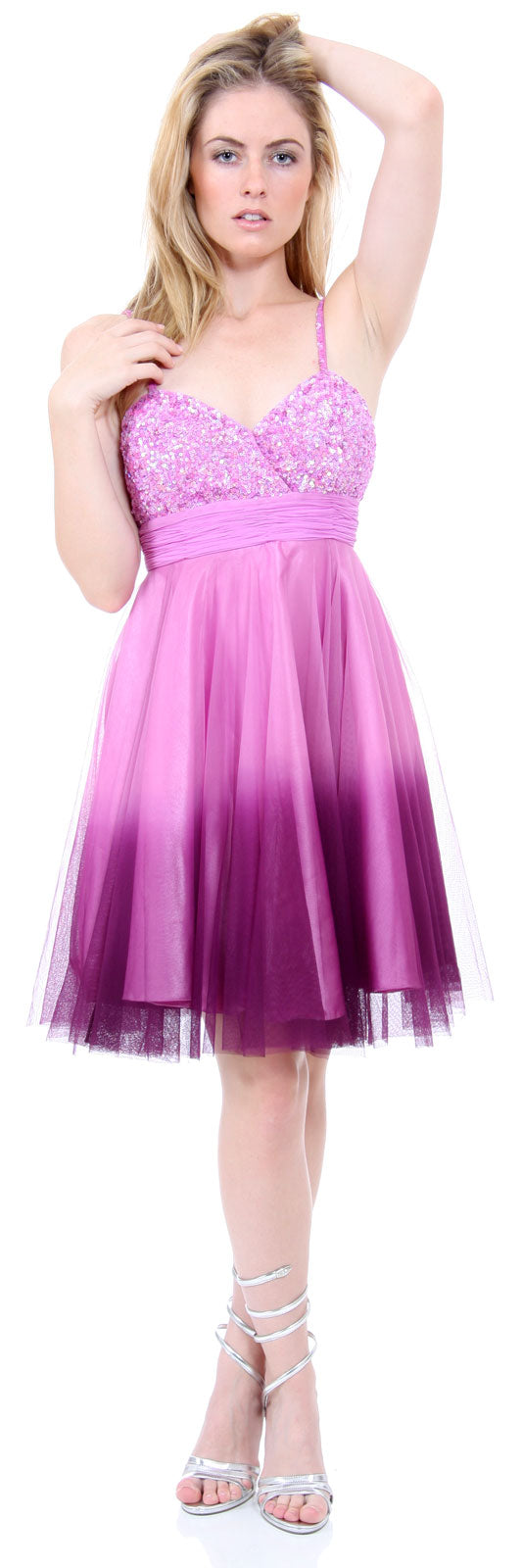 Image of Spaghetti Straps 2 Tone Beaded Bust Short Formal Party Dress in Lilac