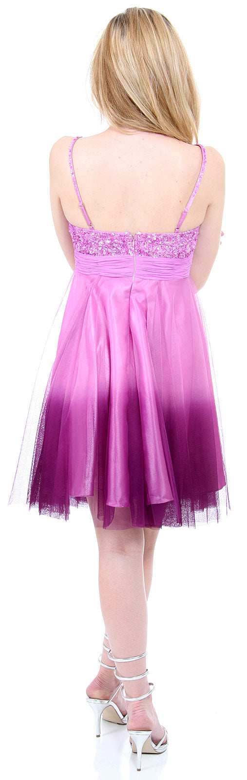 Back image of Spaghetti Straps 2 Tone Beaded Bust Short Formal Party Dress