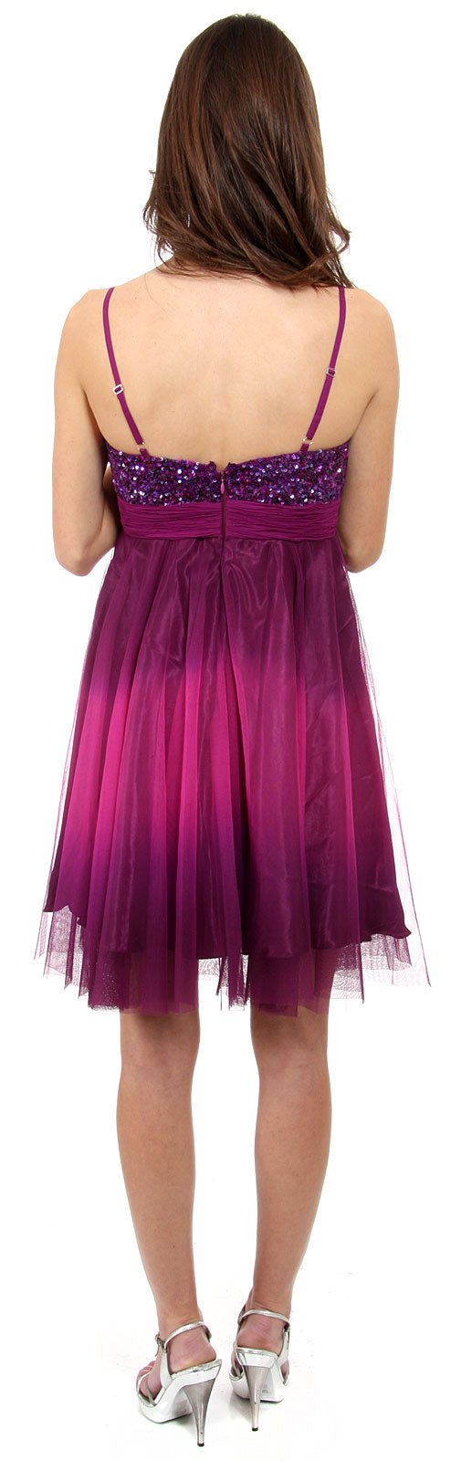Image of Spaghetti Straps 2 Tone Beaded Bust Short Formal Party Dress back in Purple