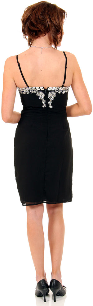 Back image of Spaghetti Strapped Bejeweled Straight Cocktail Dress