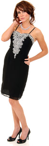 Main image of Spaghetti Strapped Bejeweled Straight Cocktail Dress