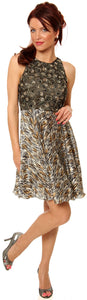 Main image of Sleeveless Beaded Bust Short Party Dress With Print Skirt