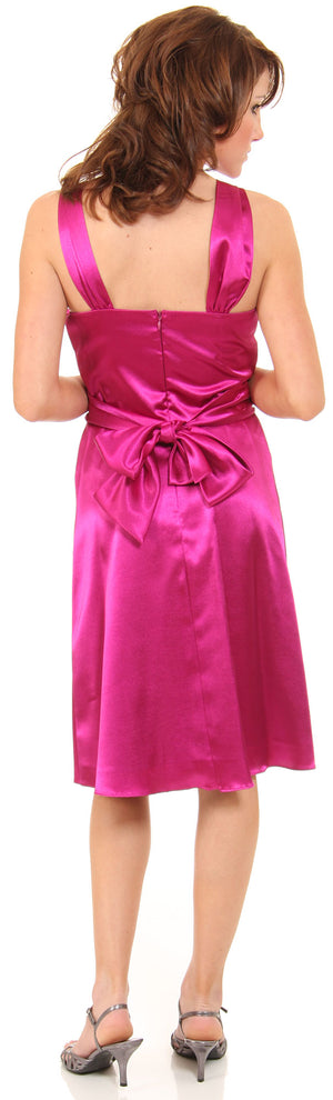 Back image of Short High Neckline Satin Party Dress