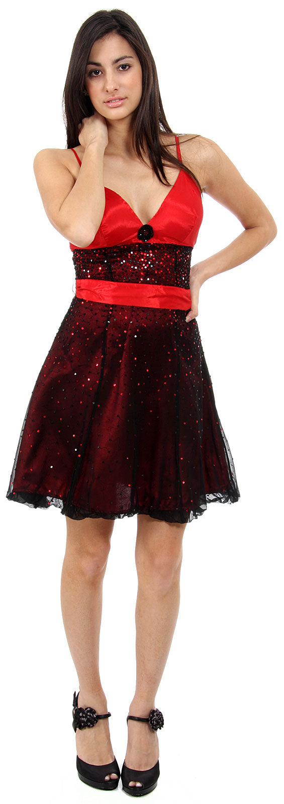 Main image of Short Sequined Party Dress With Removable Sash