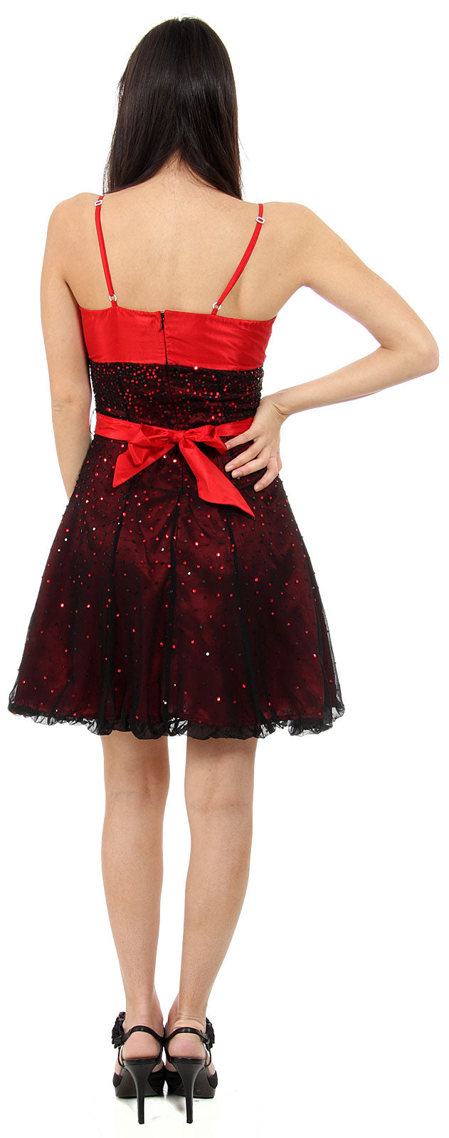 Back image of Short Sequined Party Dress With Removable Sash