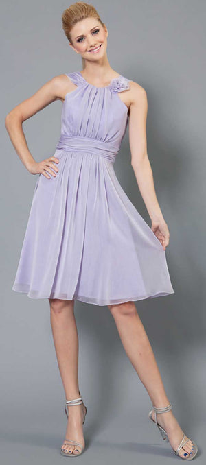 Image of Empire Cut Shirred Knee Length Bridesmaid Party Dress in Lilac