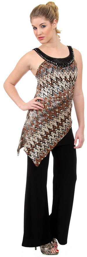 Image of Asymmetric 2 Piece Pant Dress in Brown