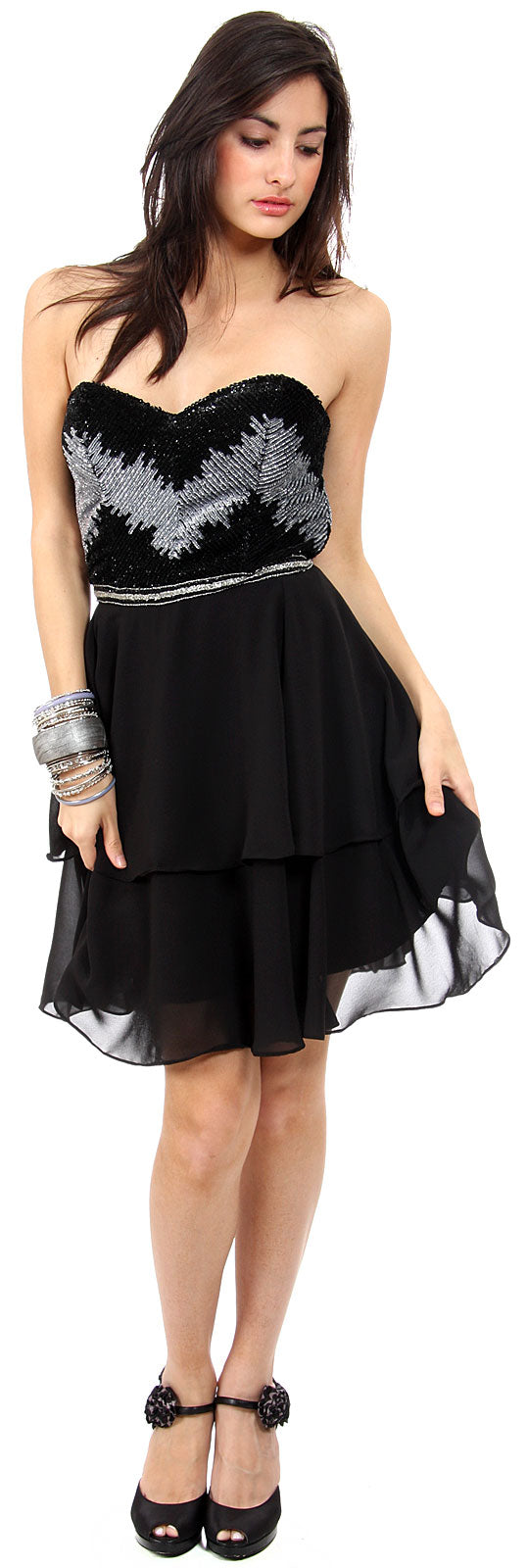 Main image of Strapless Ruffled Skirt Sequined Bust Short Prom Dress 
